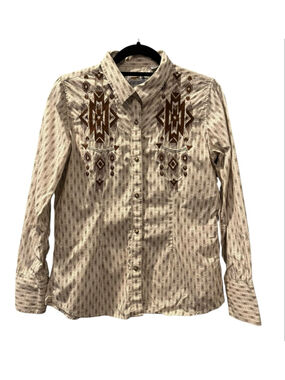Panhandle Slim Retro Western Shirt L 100% Cotton Embroidered Aztec Cowgirl Snap
